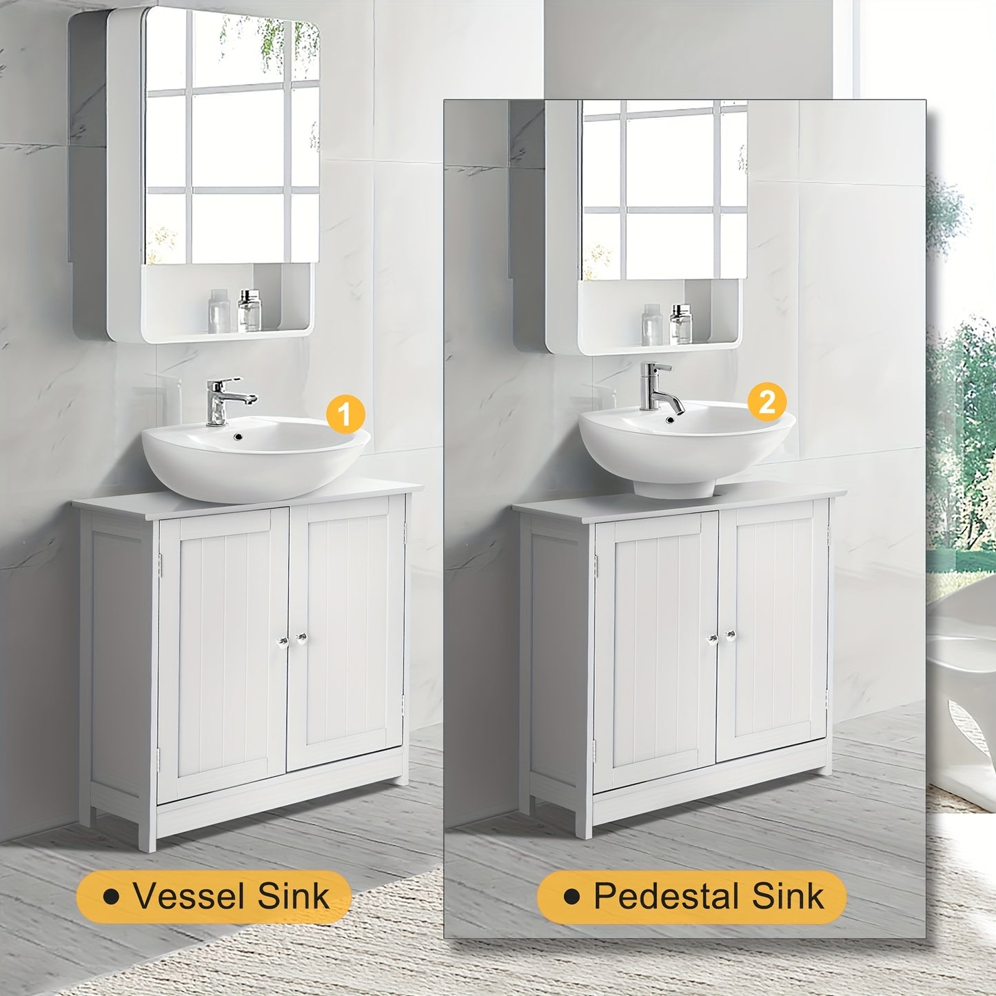 Bonnlo Pedestal Sink Cabinets with 2 Doors, Traditional Under Sink Storage Cabinets, 2-Door And Adjustable Shelves, Bathroom Vanity Storage