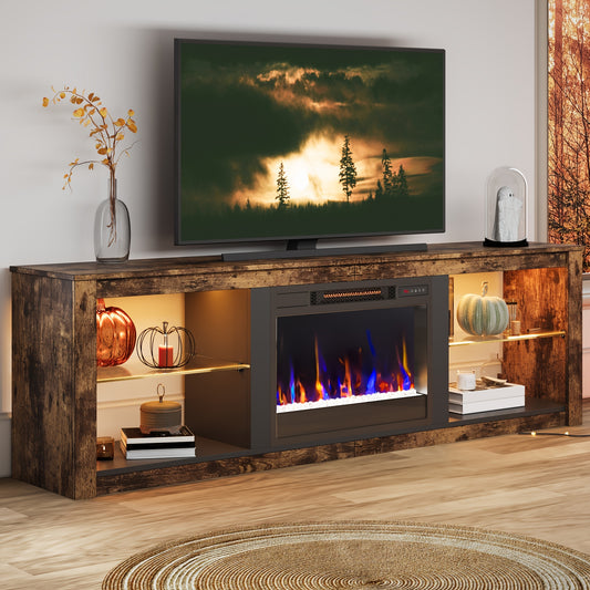 70" TV Stand with 23" Electric Fireplace - RGB LED Lights, Ample Storage, 7 Flame Effects, Timer Function, Space for Tvs Up to 80", Modern Entertainment for Gaming Room, Living Room, Bedroom, Contemporary Design, Christmas Gi