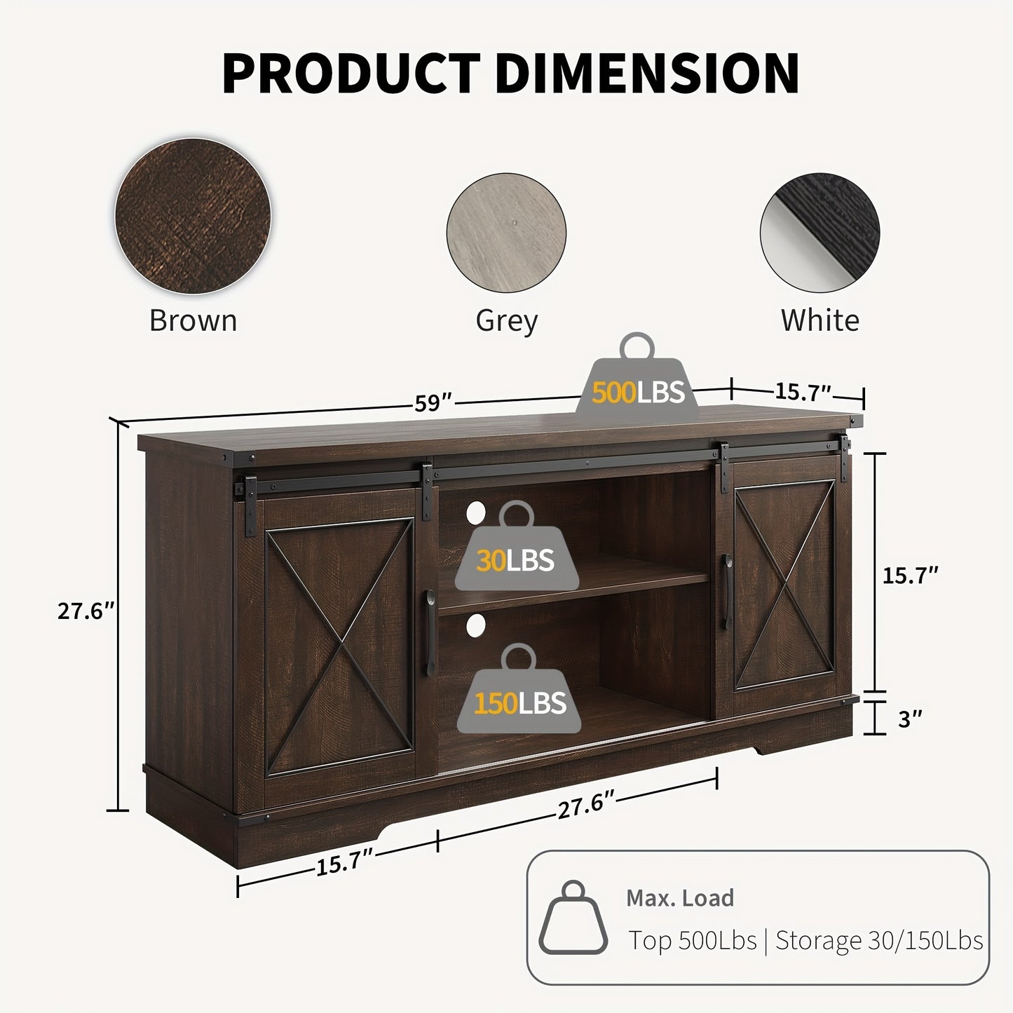 Farmhouse TV Stand And Entertainment Center for TV Up to 65 Inches with Sliding Barn Doors And Adjustable Shelf, Tv Media Console Table with Storage Cabinet for Living Room, Bedroom, Brown