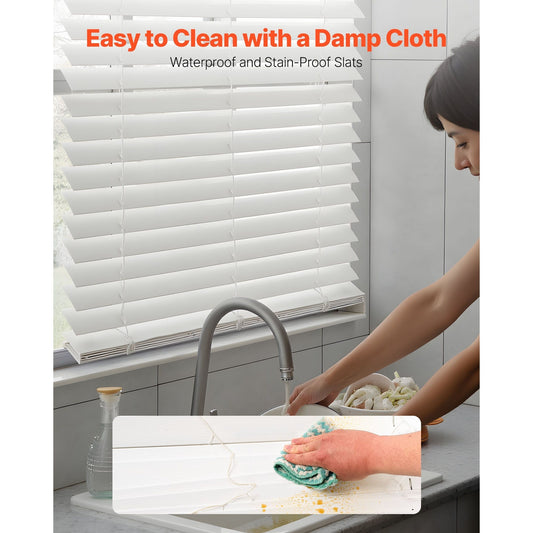 VEVOR Faux Wood Blinds 2" Slat 34.5" W x 60" H Cordless Window Blinds and Shades White