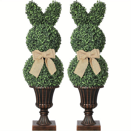 TOWALLMARK 39" Bunny Shaped Topiary Tree with Classic Planter Pot & Bowknot - UV-Resistant Faux Boxwood, Realistic Artificial Greenery for Indoor/Outdoor Porch, Garden, Patio Decor