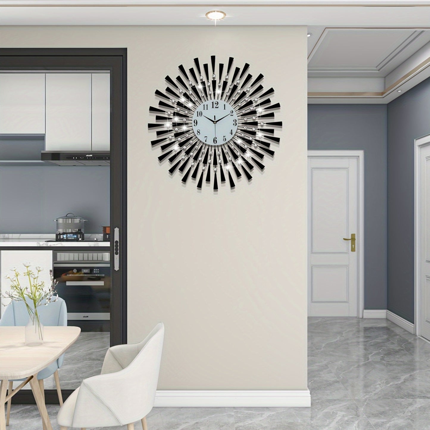 [Modern Metal Wall Clock] 28-Inch Large Circular Modern Metal Wall Clock with Silent Quartz Movement, Battery Powered, Easy to Read Numerals for Living Room, Bedroom, Home Office Decor