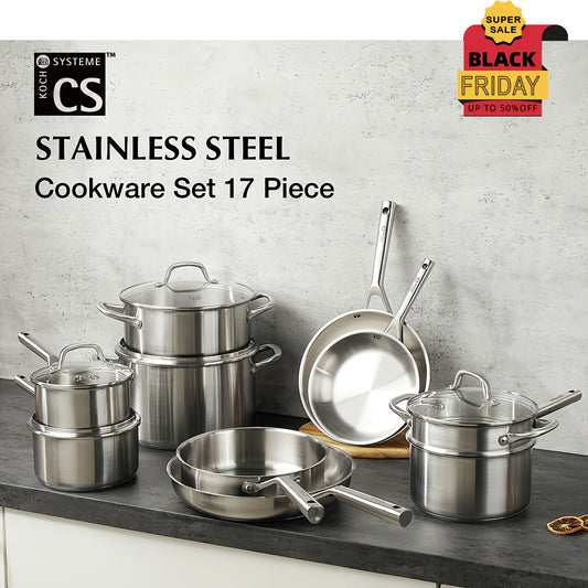 17pcs Stainless Steel Cookware Set, 17pcs Stainless Steel Pots And Pans Set for Home Cooking, Stainless Steel Kitchen Set Suitable for All Stoves, Induction Cookware Set, Oven & Dishwasher Safe