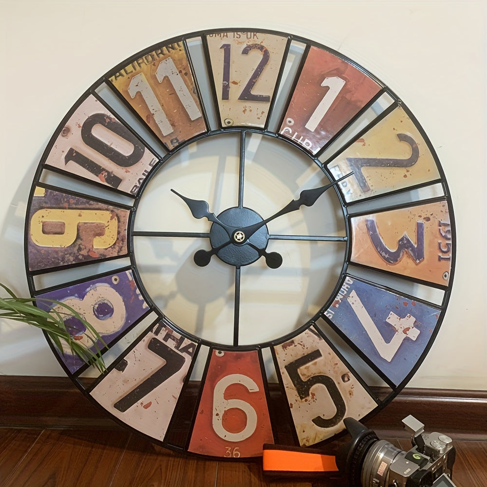 30" Retro 3D Metal Large Wall Clock, Silent Movement, For Outdoor And Indoor Use, Fashionable And Creative Timers, Home Decoration