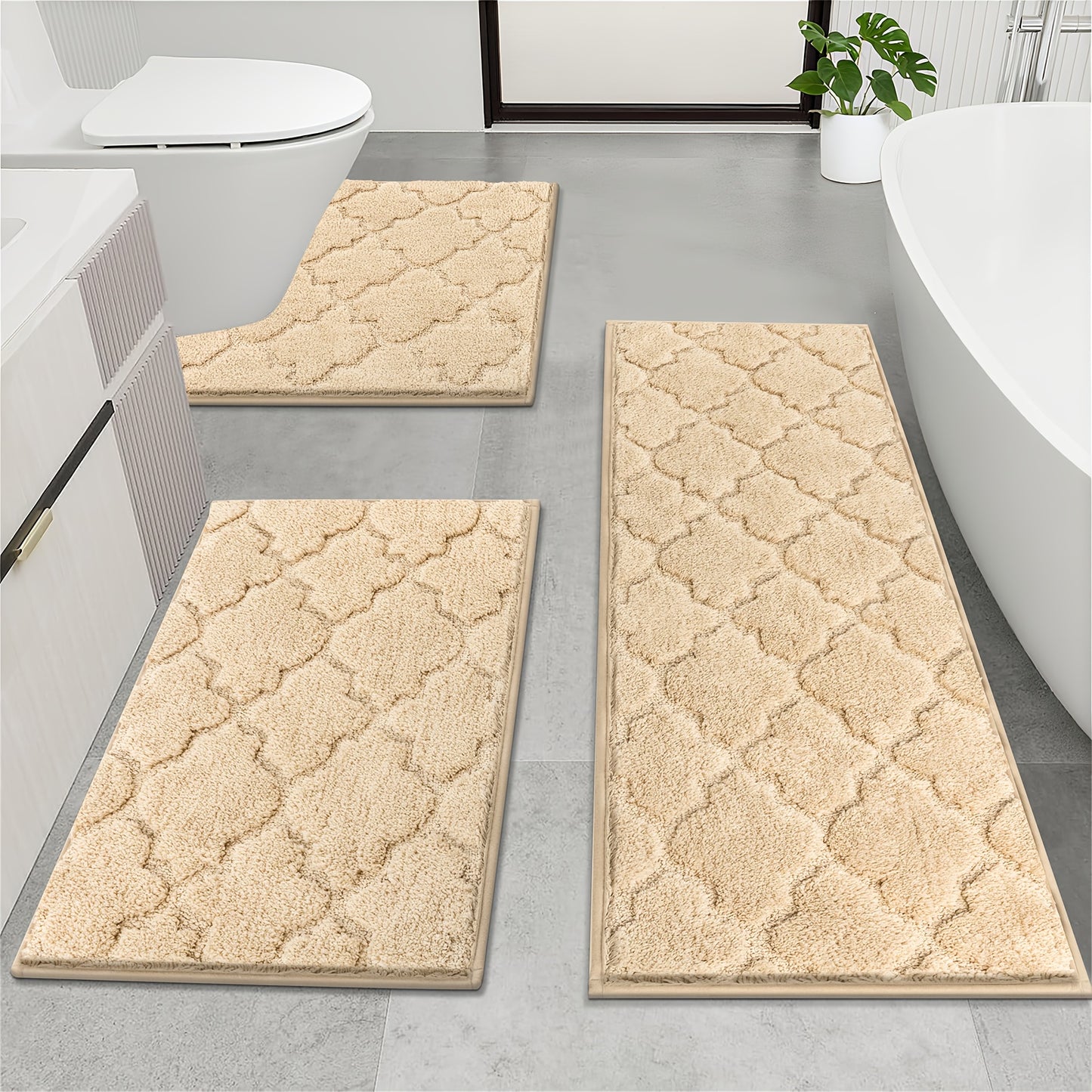 Microfiber Bath Mat Non Slip Shaggy Bathroom Rug Set 3pcs Bathroom Mat Set Super Absorbent Bath Mats for Bathroom Washable Quick-Dry Bathroom Rugs for Floor, Tub And Shower, Home Decor