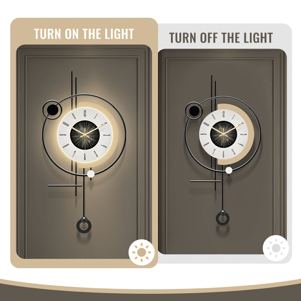 27*13in Large Modern Wall Clock with Light, Creative Silent Wall Clocks Decorative for Kitchen, Entryway, Bedroom, Office, Dinning Room, Metal Wall Decor