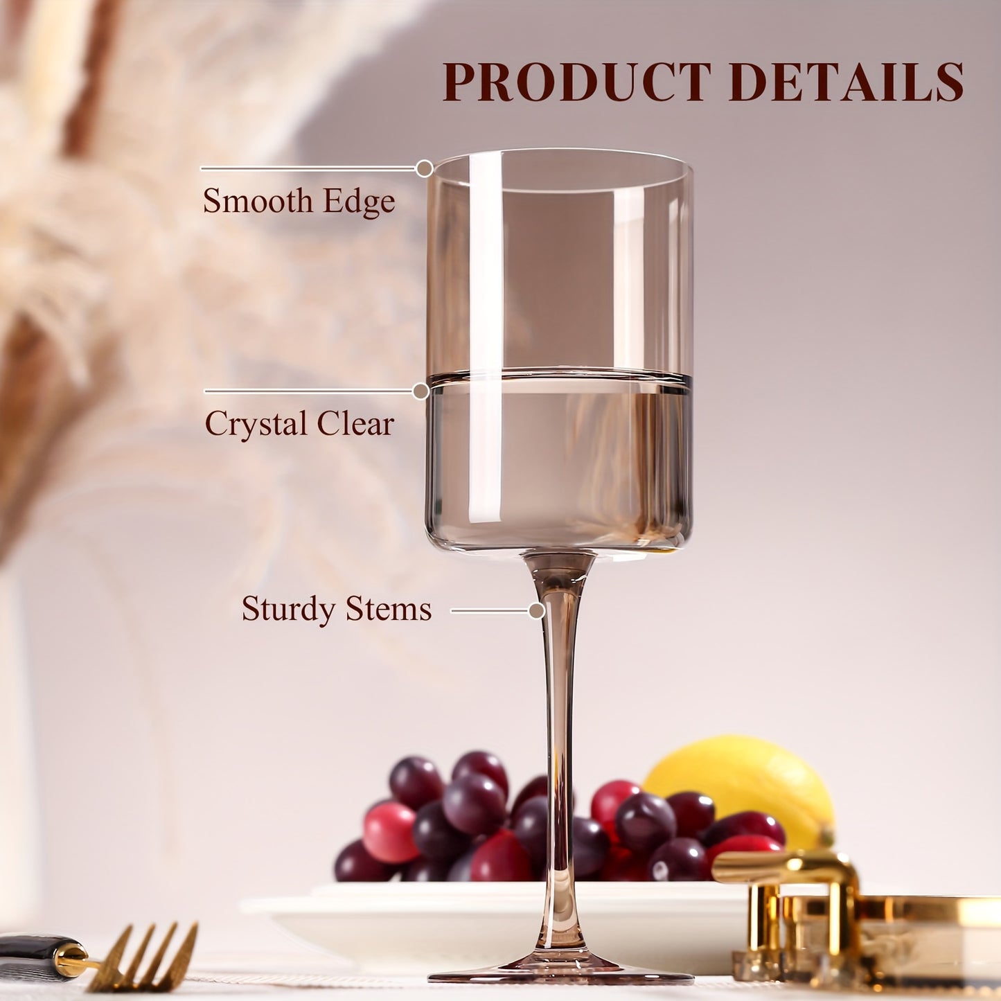 Soot Wine Glass Set (6-14 Oz) Hand Blown, Square Coloured Wine Glasses, Coloured Highball Glasses, Modern Wine Glasses Set Of 6, Wedding, Engagement, Couples, Anniversary And Christmas Eve, Christmas And Other Holiday Gifts