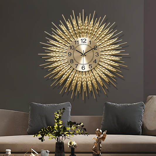 Golden Modern Silent Wall Clock For Living Room, 24 * 24 Inch Luxury Metal Decorative Wall Clocks, 3D Creative Timepiece For Home Decor Enthusiasts Perfect Gift For Housewarming Birthday