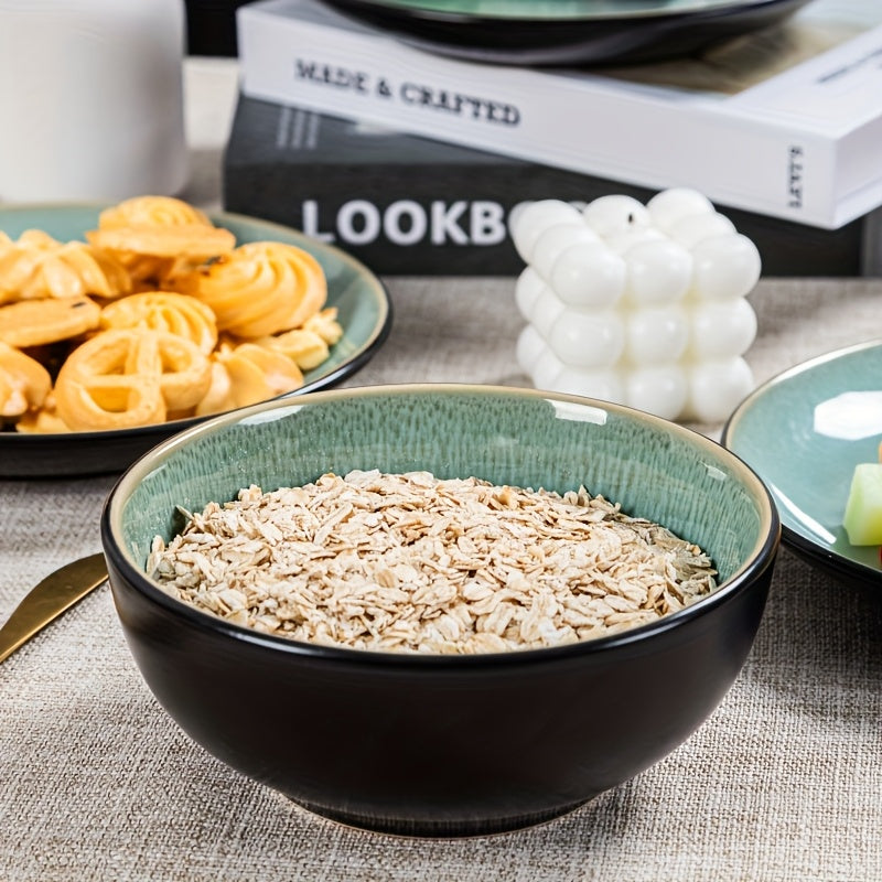 16pcs Handcrafted Kiln-transformed Green Ceramic Tableware Set, 4-person Ceramic Tableware Set - Including Dinner Plates, Salad Plates, And Cereal Bowls - Suitable For Microwave And Dishwasher, Scratch-resistant, Tableware Se