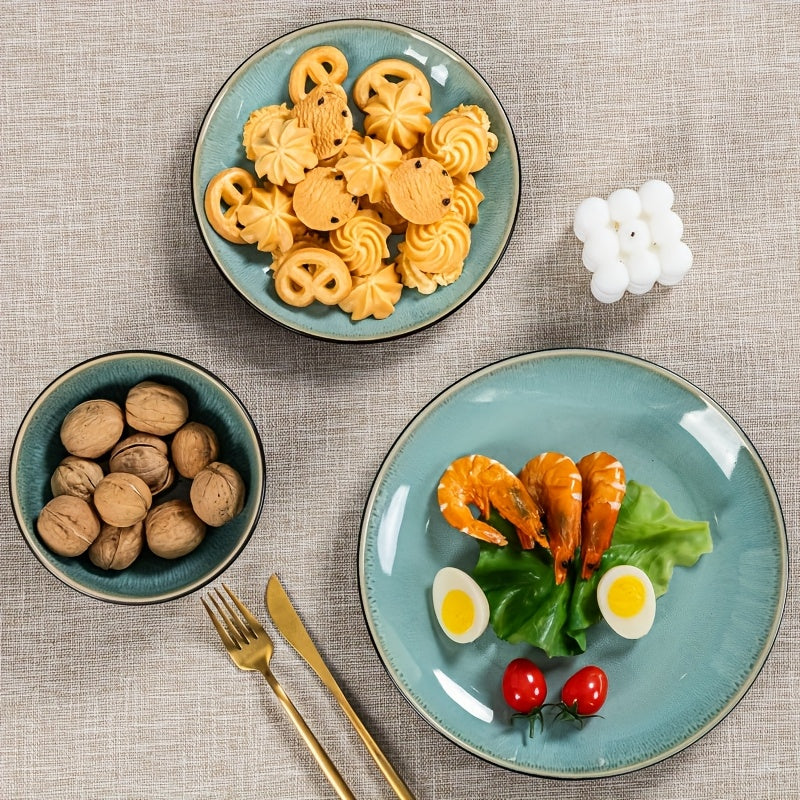 16pcs Handcrafted Kiln-transformed Green Ceramic Tableware Set, 4-person Ceramic Tableware Set - Including Dinner Plates, Salad Plates, And Cereal Bowls - Suitable For Microwave And Dishwasher, Scratch-resistant, Tableware Se