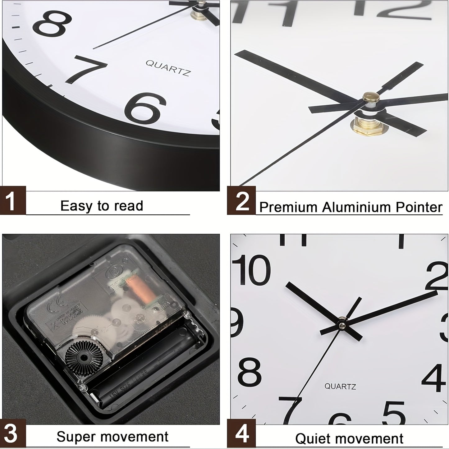 12pcs 10 Inch Round Silent Non-Ticking Wall Clocks - Battery Operated Quartz Modern Decorative Clocks with Easy-Read Black Numerals & White Face for Home, Bedroom, Kitchen, Office (Black Frame), Modern Wall Clocks for Home, B