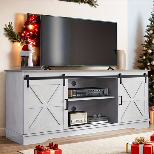 [Chic TV Stand] Xelsyo Grey Wash Farmhouse TV Stand | Fits up to 65'' TVs, Entertainment Center with Barn Doors, Sturdy Wooden Media Console, Ideal for Holiday Decor, High Load Capacity