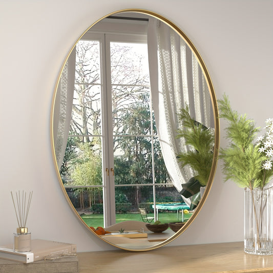 Oval Metal Wall Mirror, Wall-mounted, Easy to Install, Suitable for Various Settings Such As Bathrooms, Living Rooms, And Hallways, with Ultra-clear Display, Making It An Excellent Choice for Home Decoration., Decorative Wall