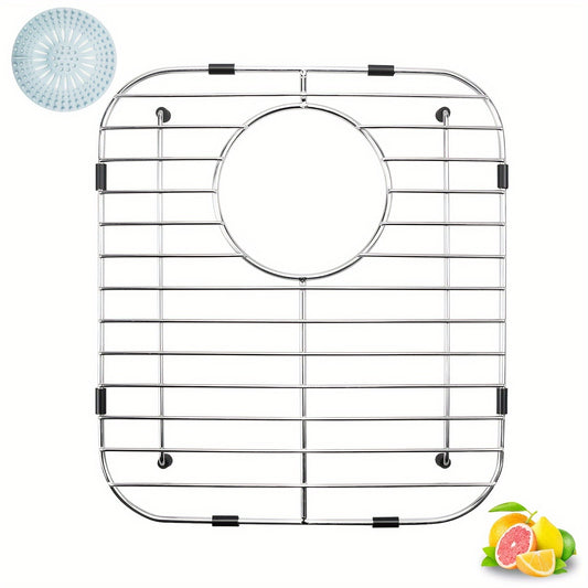 13" x 11.6" Stainless Steel Sink Protector Grid, Rectangular Contemporary Sink Rack with Rear Drain, Non-Electric, Scratch Prevention for Single Bowl Kitchen Sinks