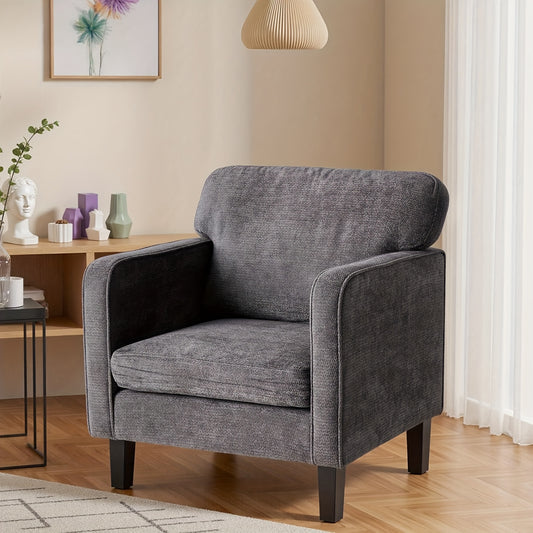 Modern Grey Accent Chair with Memory Foam & Black Legs - Plush Curved Backrest & Armrests, Sturdy Non-Wood Lounge Chair for Living Room, Bedroom, Office - Easy-Clean Grey Sofa (No Assembly Required)