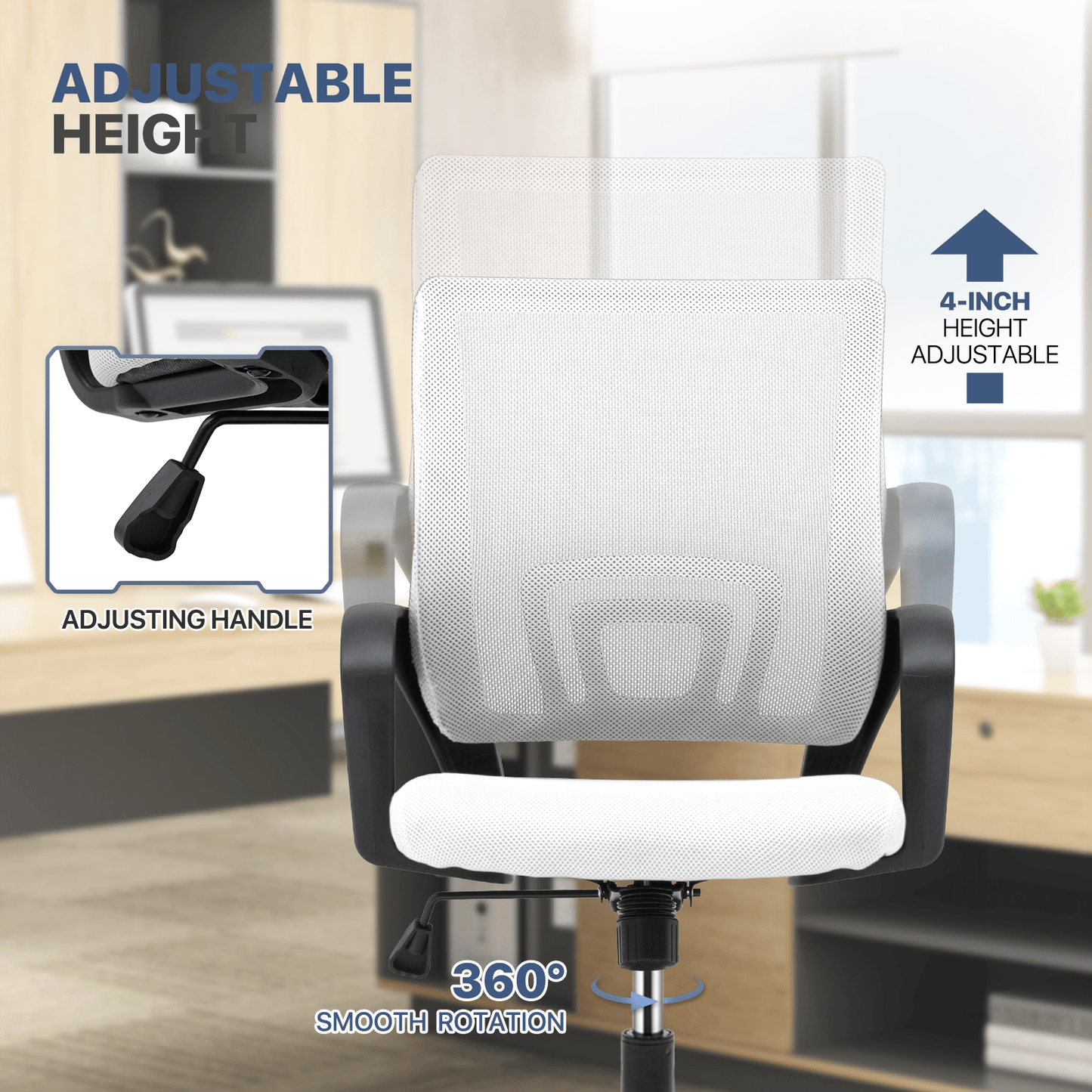 Mesh Office Home Chair, Mid Back Ergonomic Rolling Swivel Chair with Padded Seat and Armrest