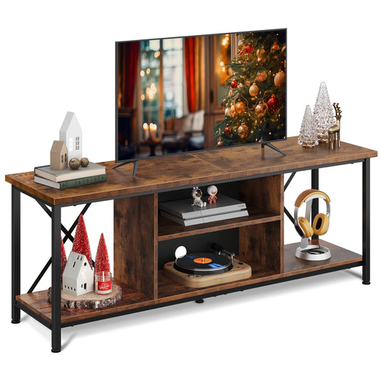 TV Stand Up to 65 Inch TV, 55" Entertainment Center with Storage, Industrial Midea Console with Open Shelf And Metal Frame, TV Console for Bedroom And Living Room