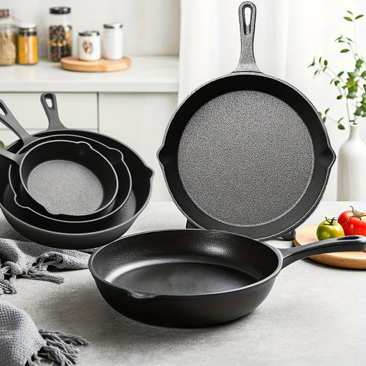 Pre-Seasoned Non-Stick Cast Iron Skillet Set (6"/8"/10"cm) | 3pcs | Oven & Induction Safe | Perfect for Steak, Pizza & Camping