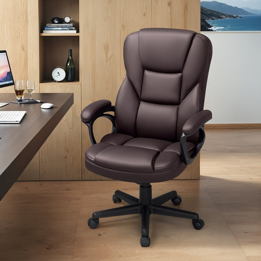 Ergonomic Executive Office Chair High Back Height Adjustable Leather Desk Chair With Comfortable Head Rest Thickened Cushioned Armrest And Lumbar Support Rolling Swivel Chair For Office Home
