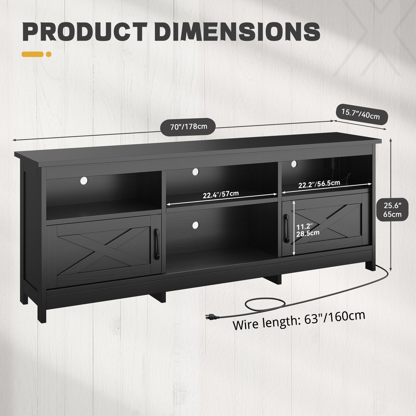 Farmhouse TV Stand for 80/75/70 Inch TVs | Closed Storage Cabinets & Open Adjustable Shelves, Modern Style Living Room Furniture, Space-Saving Design for Home Media Room Decor, Best Christmas Gift, Black/Washed Gray - YINTATE