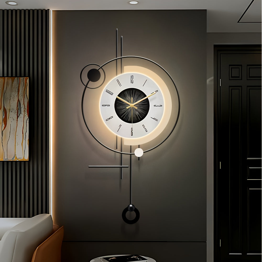 27*13in Large Modern Wall Clock with Light, Creative Silent Wall Clocks Decorative for Kitchen, Entryway, Bedroom, Office, Dinning Room, Metal Wall Decor