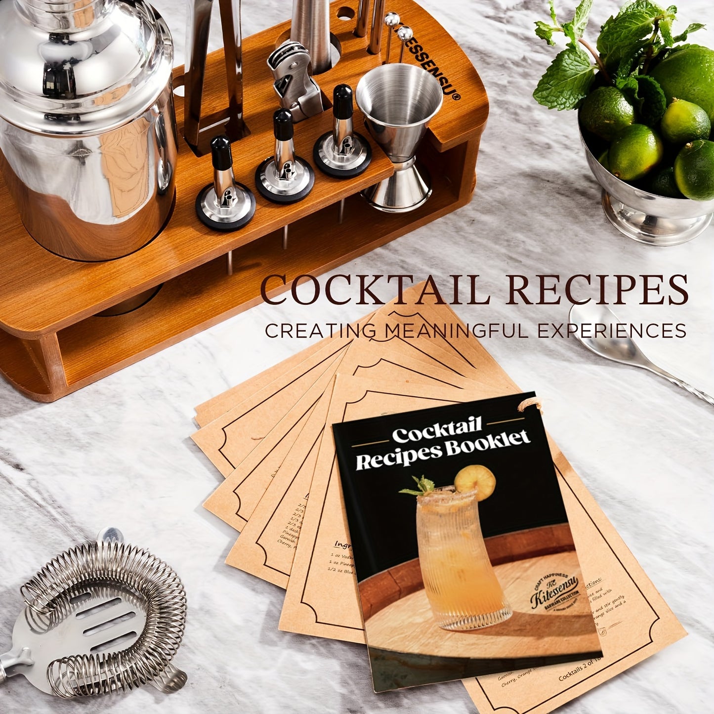 Cocktail Shaker Set Bartender Kit with Stand | Bar Set Drink Mixer Set with All Essential Accessory Tools: Martini Shaker, Jigger, Strainer, Mixer Spoon, Muddler, Liquor Pourers |Silvery