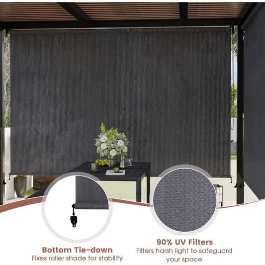 Cordless Outdoor Blackout Roller Shades Suitable for Porch, Pergola & Gazebo - UV-Resistant Spliceable Patio Blinds with High-Density Polyethylene Shade Cloth Roll (Gray/Brown) | Easy Install & /