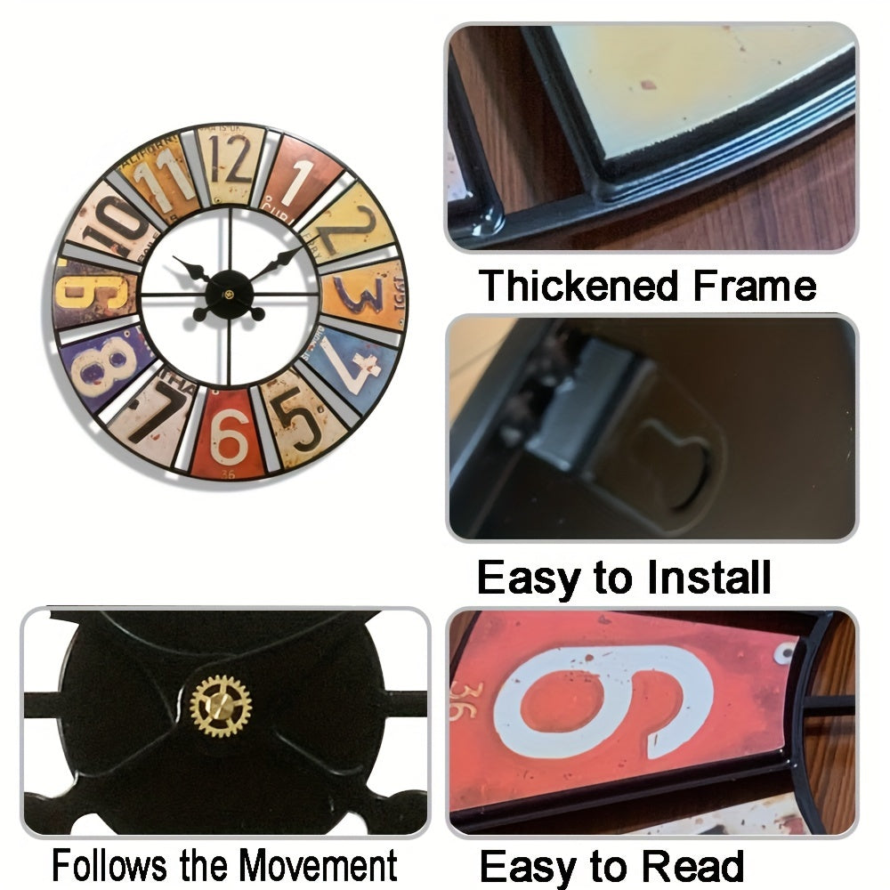 30" Retro 3D Metal Large Wall Clock, Silent Movement, For Outdoor And Indoor Use, Fashionable And Creative Timers, Home Decoration