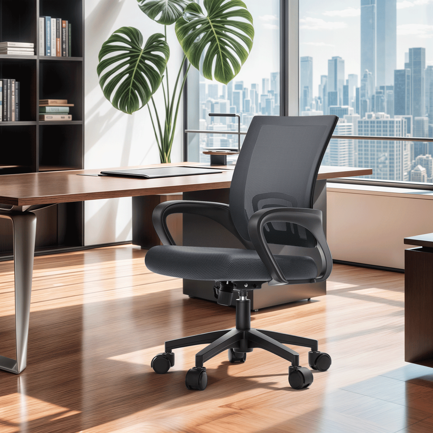 Mesh Office Home Chair, Mid Back Ergonomic Rolling Swivel Chair with Padded Seat and Armrest