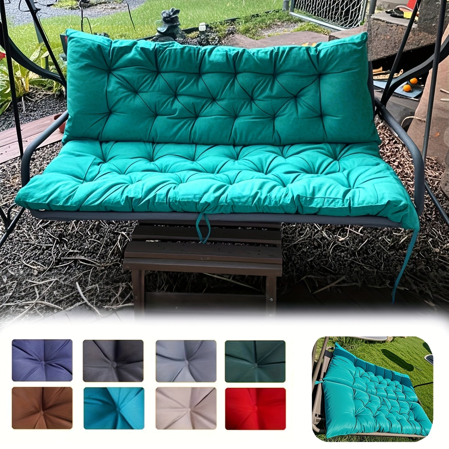 Extra Large 60x40 Inch Outdoor Swing Cushion with Backrest - Heavy-Duty Waterproof Bench Cushion for Porch, Patio, Garden - Thickened 4-Inch, All-Weather Fiber with Tie Fasteners - Compatible with Swings, Benches, Sofas - Mul