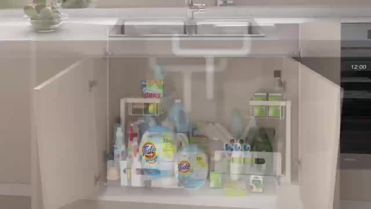 2 Pack L-Shaped Under Sink Organizer, 2 Tier Slide Out Sink Shelf Cabinet Storage Shelves, Under Sink Storage For Kitchen Bathroom Cabinet, Pull Out Cabinet Organizer, Height-adjust Design, Space Saver & Time Saver