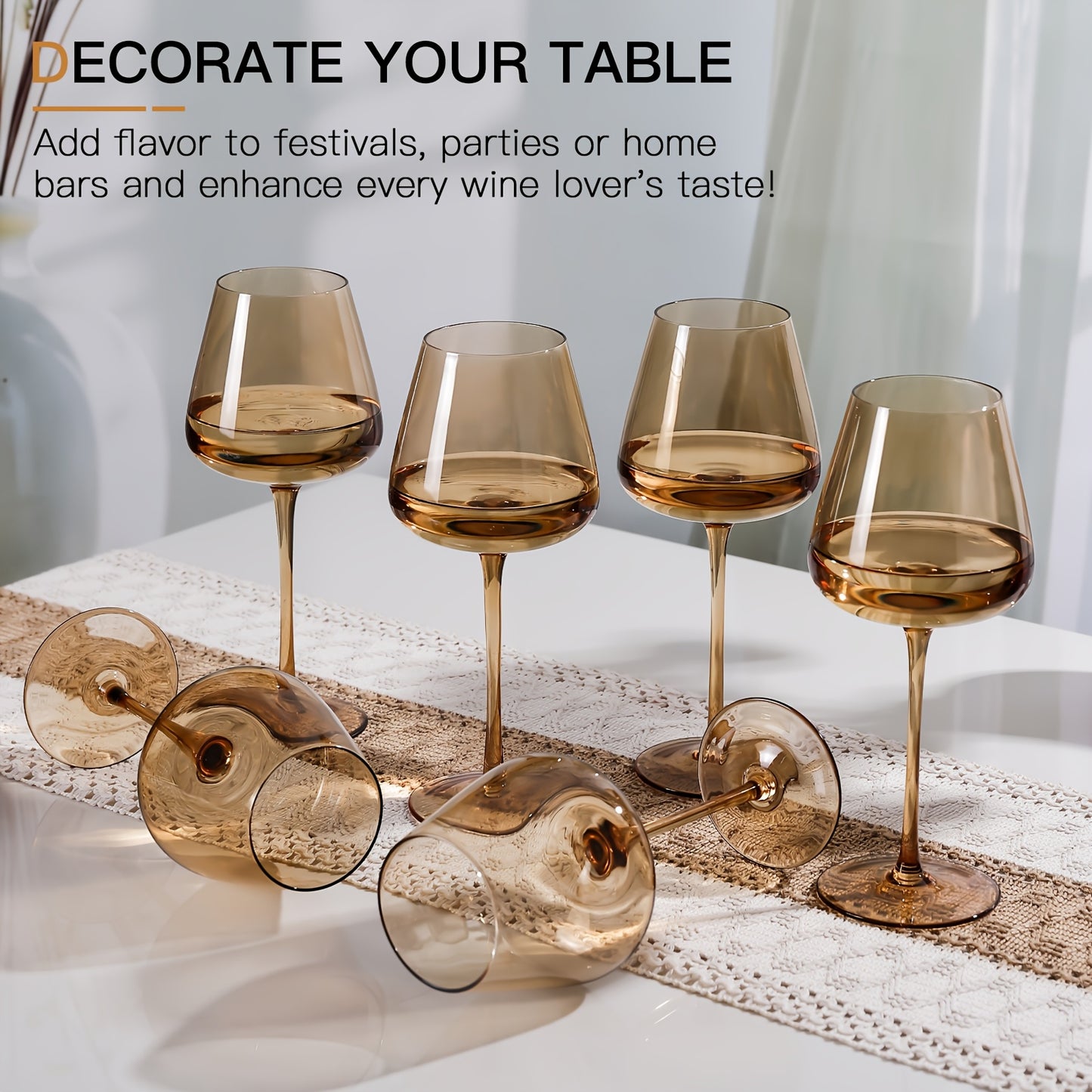 Amber Wine Glasses Set 6-18oz[Hand-Blown] Unique Wine Glasses, Crystal Amber Wine Glass Set, Amber Glassware Drinking Glasses For Red White Wine For Christmas Bar Party