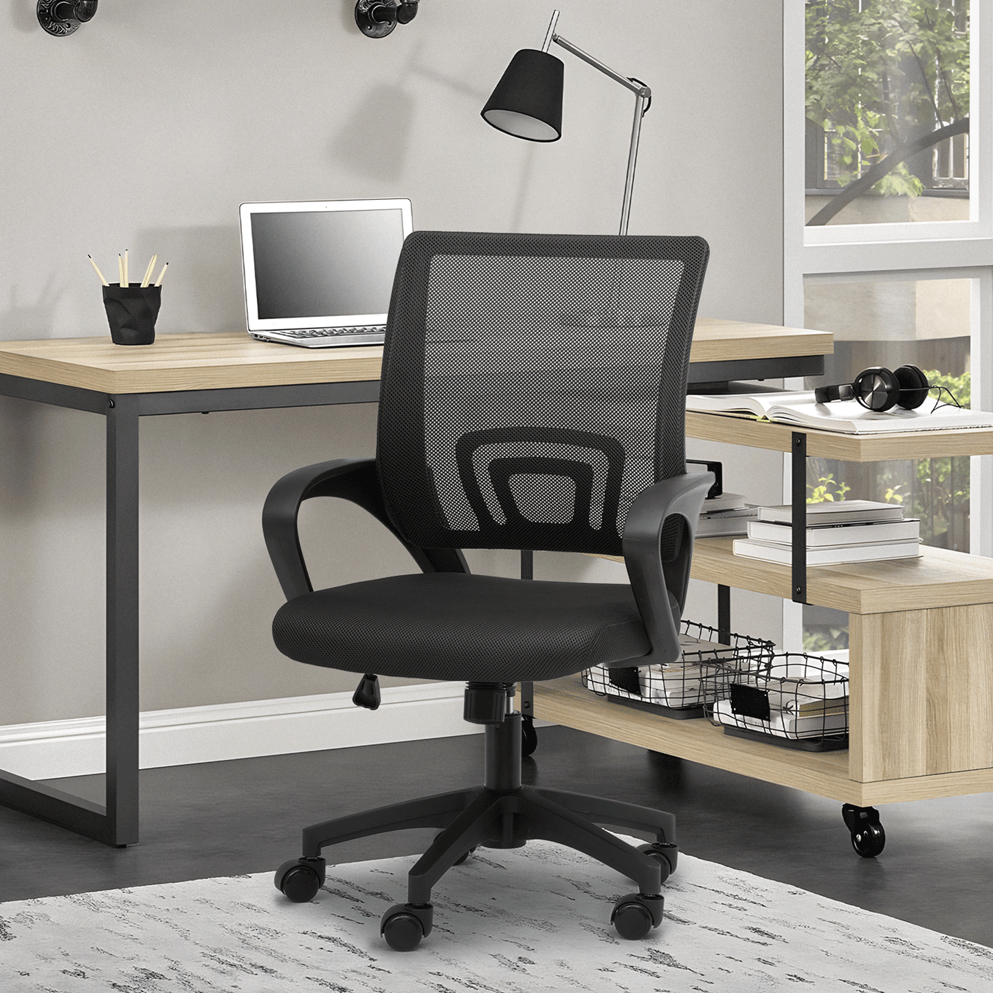 Mesh Office Home Chair, Mid Back Ergonomic Rolling Swivel Chair with Padded Seat and Armrest