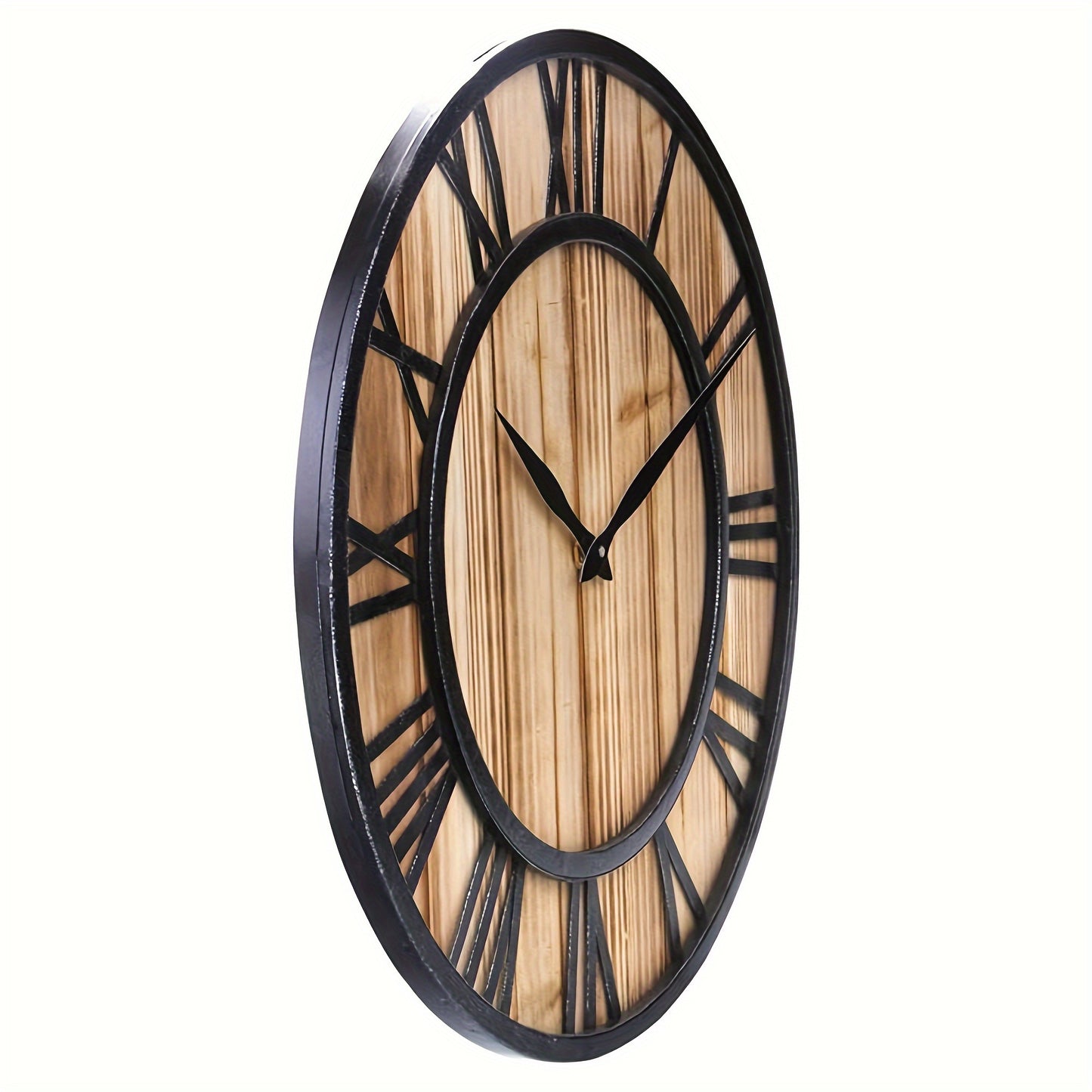 24 Inch Large Modern Farmhouse Wall Clock Rustic Wood with Metal Roman Numerals, Oversized Home Wall Hanging Decorative Clock for Office Kitchen Bedroom Living Room, Silent Battery Operated