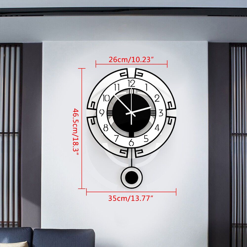 Modern Large 18-Inch Black & White Minimalist Wall Clock - Silent Non-Ticking Quartz Movement, Acrylic Round Clock with Black Hands & White Face, Sturdy Iron Frame for Living Room, Bedroom, Kitchen, Office - Easy-to-Clean Sur