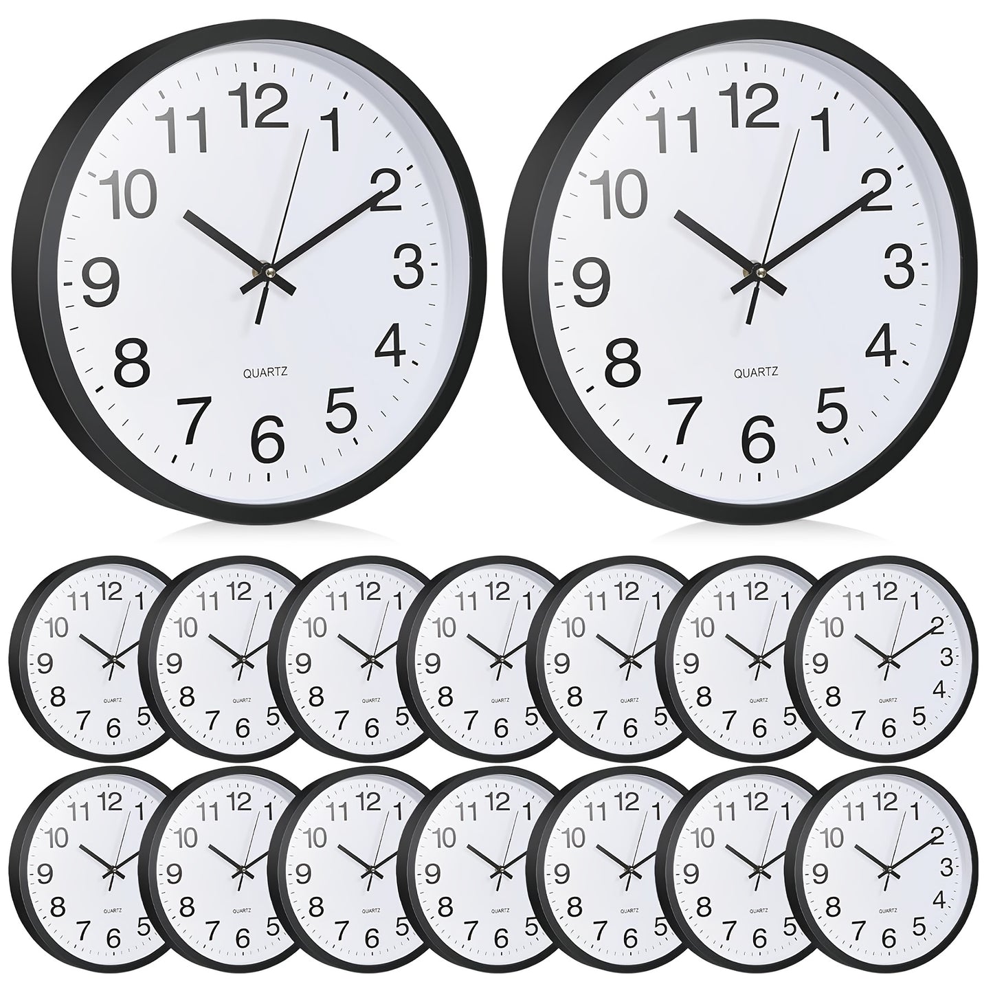 12pcs 10 Inch Round Silent Non-Ticking Wall Clocks - Battery Operated Quartz Modern Decorative Clocks with Easy-Read Black Numerals & White Face for Home, Bedroom, Kitchen, Office (Black Frame), Modern Wall Clocks for Home, B