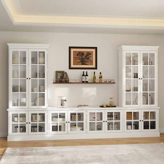 Modern White TV Stand with 16 Storage Compartments - Adjustable Shelves & Tempered Glass Doors, Hardwood & MDF Media Console for Living Room, 27" Height, Easy Assembly, Home Entertainment Center, Contemporary Design, Sleek Wo