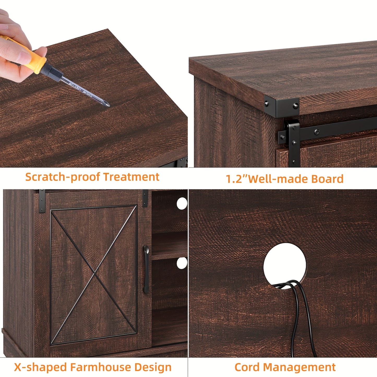 Farmhouse TV Stand And Entertainment Center for TV Up to 65 Inches with Sliding Barn Doors And Adjustable Shelf, Tv Media Console Table with Storage Cabinet for Living Room, Bedroom, Brown