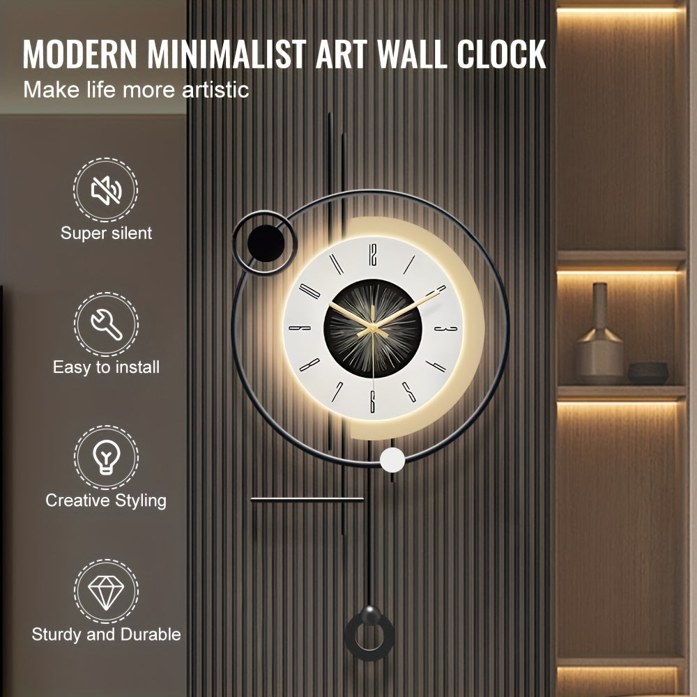 27*13in Large Modern Wall Clock with Light, Creative Silent Wall Clocks Decorative for Kitchen, Entryway, Bedroom, Office, Dinning Room, Metal Wall Decor