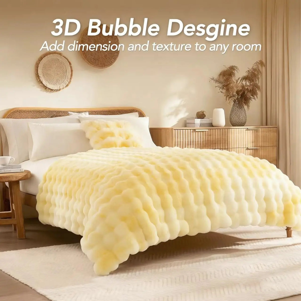 ROSEKIND 1pc Soft Weighted Faux Fur Rabbit Bubble Blanket, 1000GSM, 90*108 Inch, Warm & Thick for Bed, Sofa, Office, Dorm, Camping, Multifunctional & Durable Blanket as Perfect Gift, Available in 10 Color as Stylish Home Deco