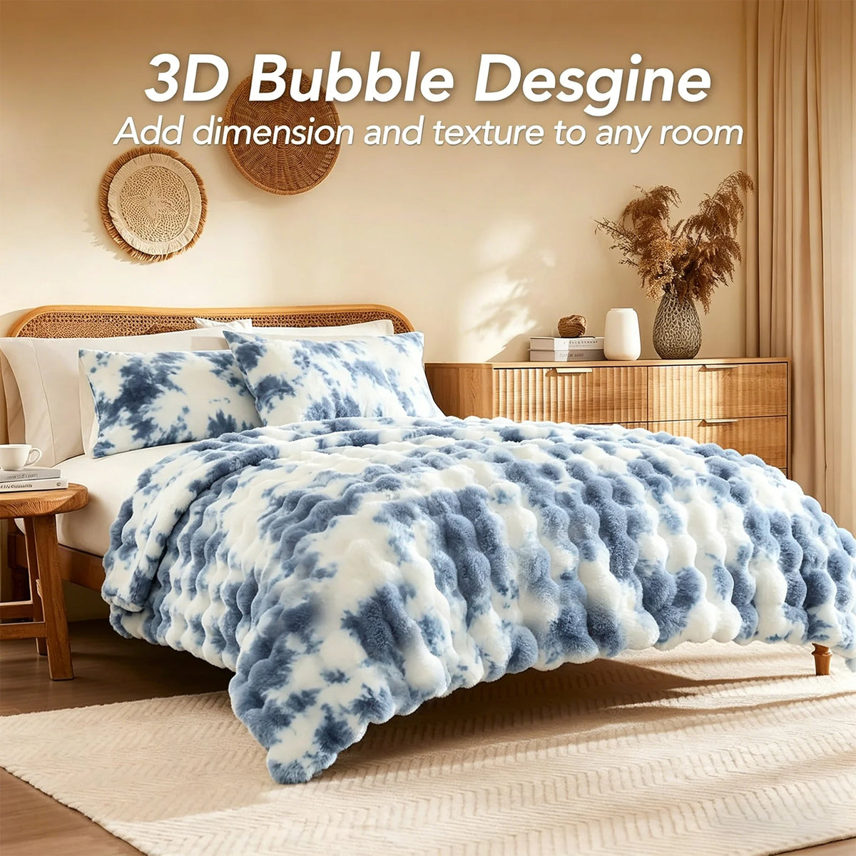 ROSEKIND 1pc Soft Weighted Faux Fur Rabbit Bubble Blanket, 1000GSM, 90*108 Inch, Warm & Thick for Bed, Sofa, Office, Dorm, Camping, Multifunctional & Durable Blanket as Perfect Gift, Available in 10 Color as Stylish Home Deco