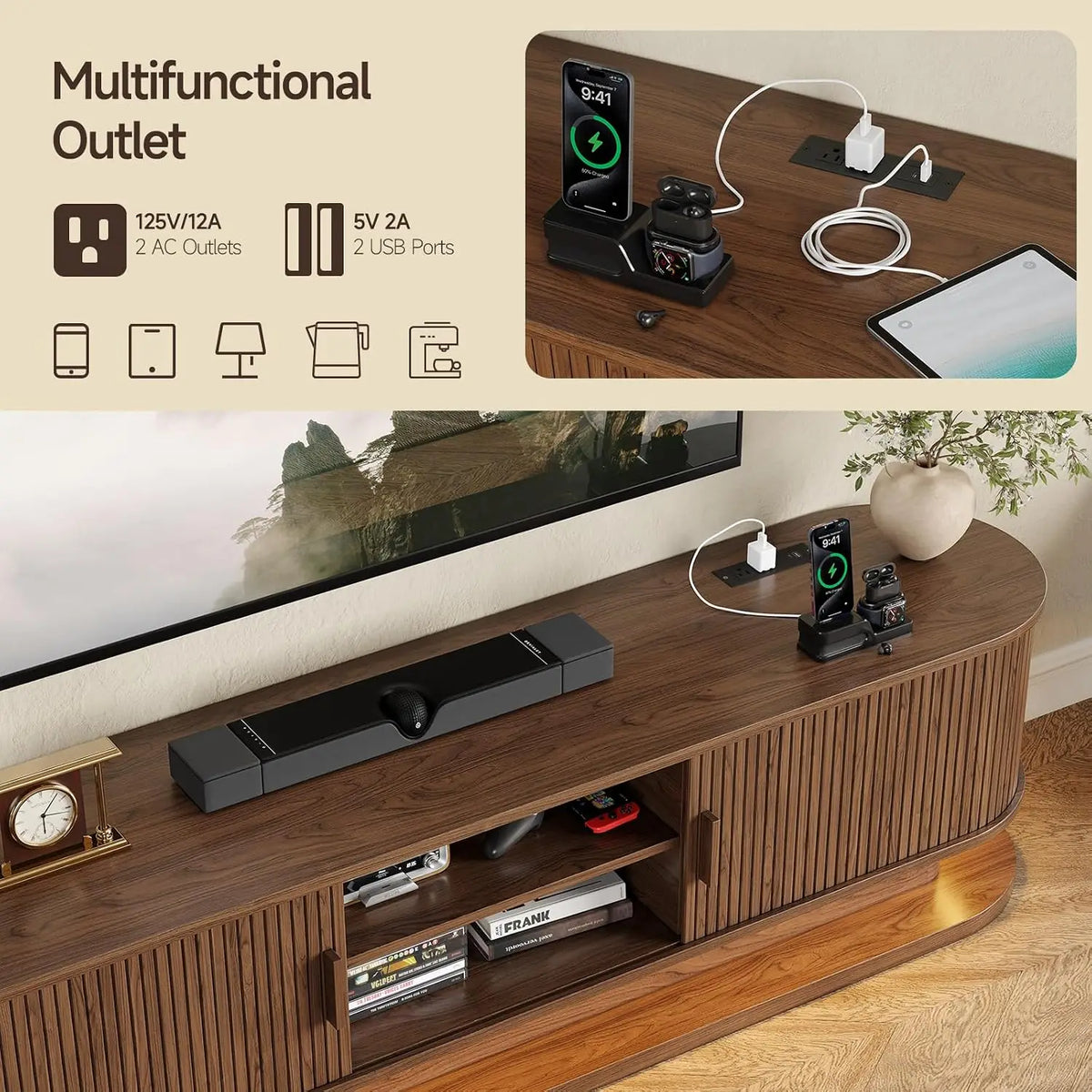 70" Modern TV Stand for TVs up to 80" with LED Light Strip & Power Outlet | Entertainment Center/Shelf, Durable Chipboard, Free Shipping