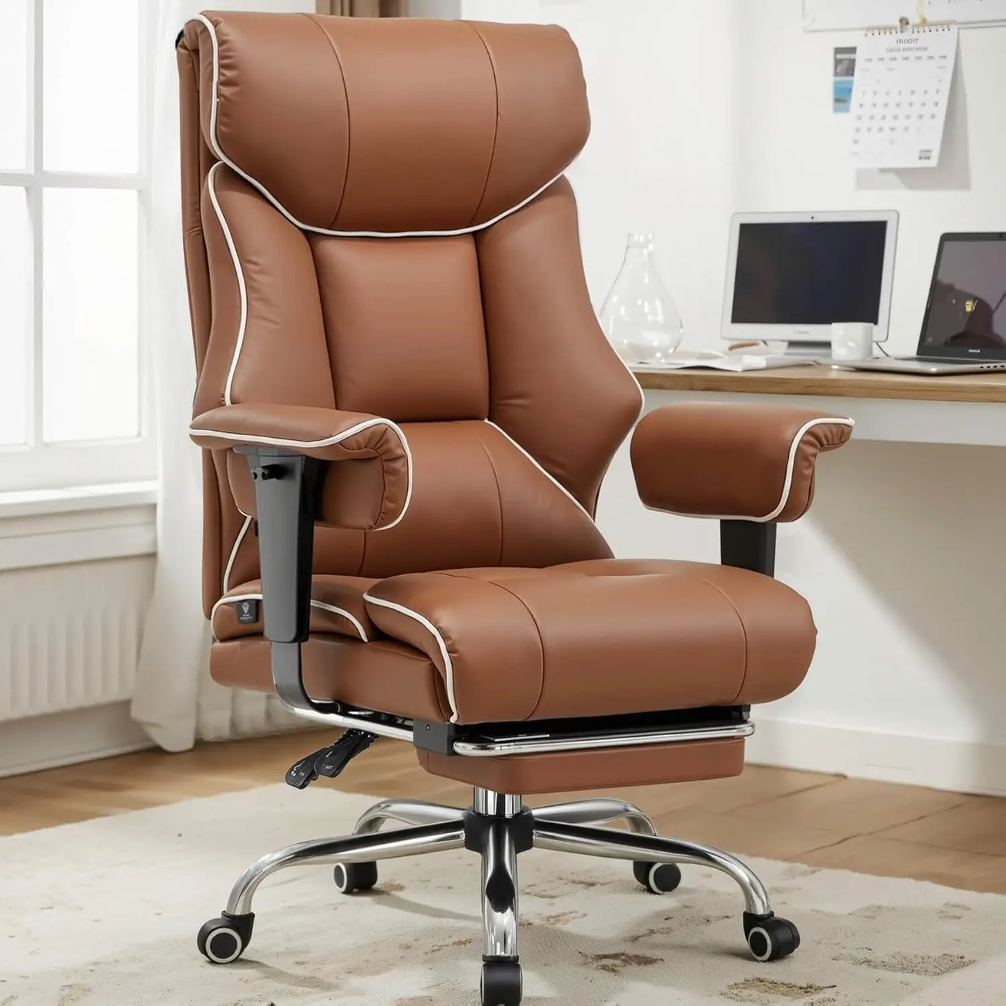 COMHOMA Big and Tall Office Chair 400lbs High Back Leather Executive Chair with Ergonomic Lumbar Support & Pocket Spring Cushion