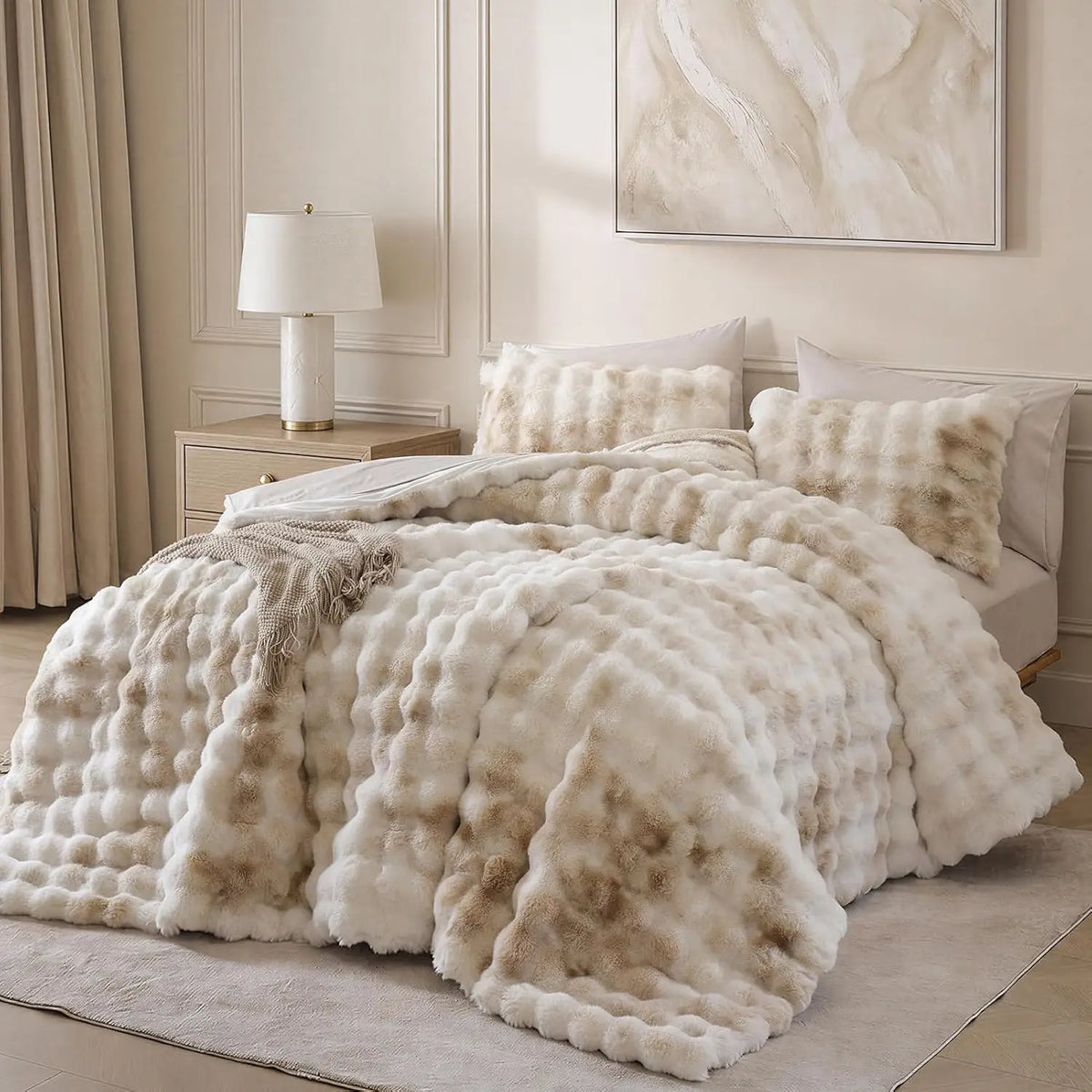 ROSEKIND 1pc Soft Weighted Faux Fur Rabbit Bubble Blanket, 1000GSM, 90*108 Inch, Warm & Thick for Bed, Sofa, Office, Dorm, Camping, Multifunctional & Durable Blanket as Perfect Gift, Available in 10 Color as Stylish Home Deco
