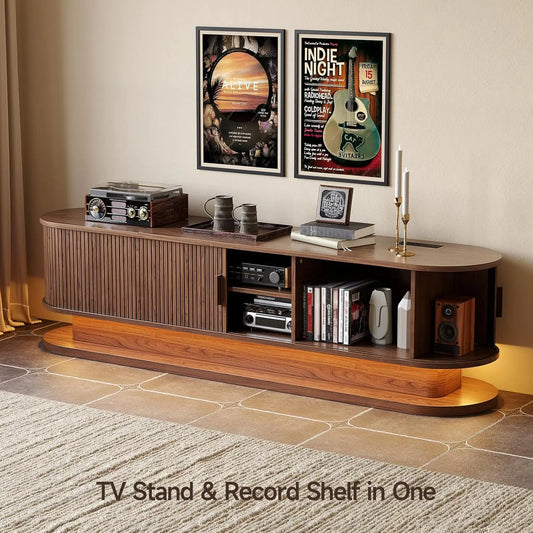 70" Modern TV Stand for TVs up to 80" with LED Light Strip & Power Outlet | Entertainment Center/Shelf, Durable Chipboard, Free Shipping