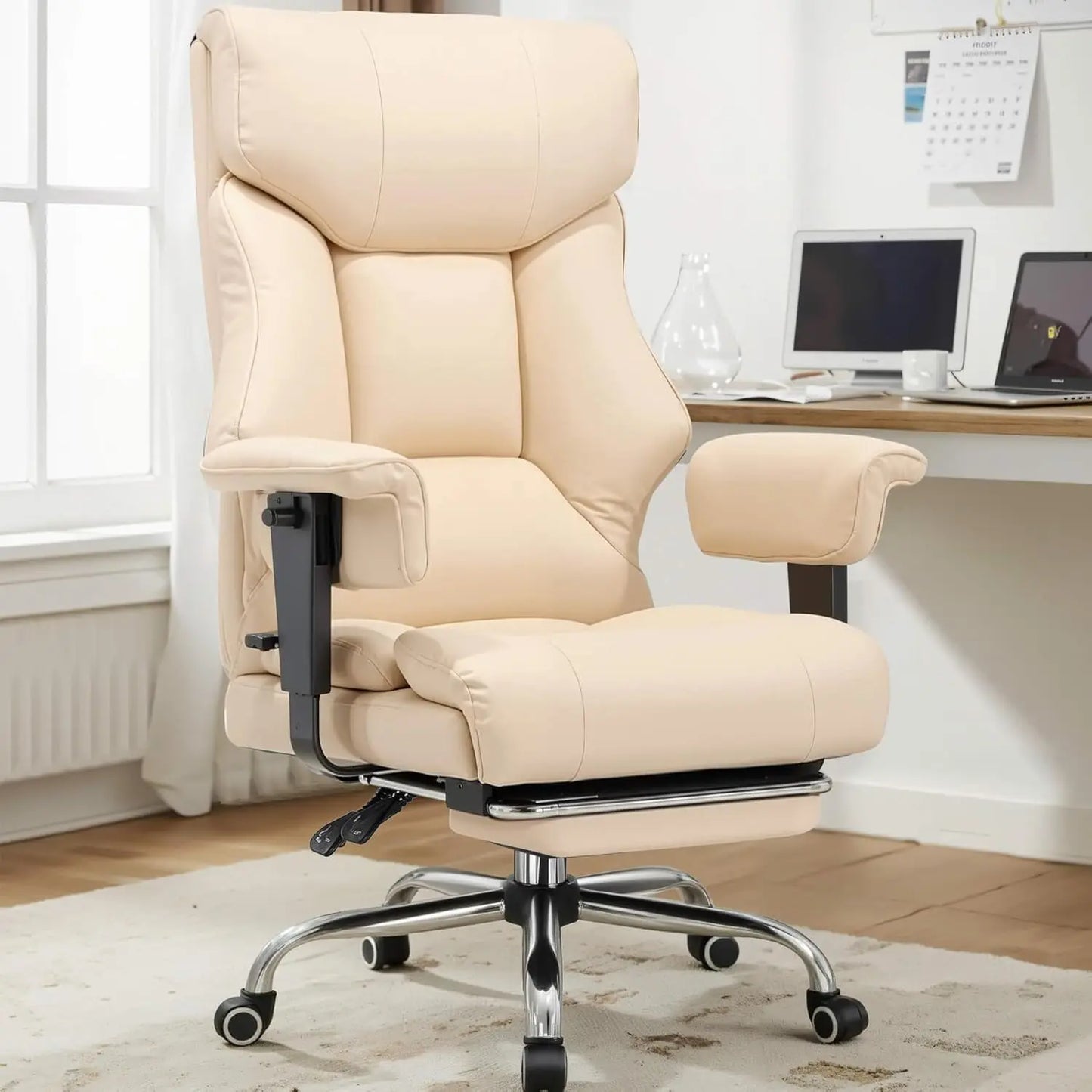 COMHOMA Big and Tall Office Chair 400lbs High Back Leather Executive Chair with Ergonomic Lumbar Support & Pocket Spring Cushion
