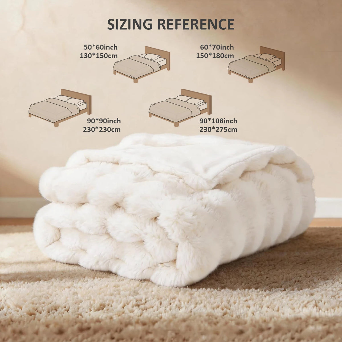 ROSEKIND 1pc Soft Weighted Faux Fur Rabbit Bubble Blanket, 1000GSM, 90*108 Inch, Warm & Thick for Bed, Sofa, Office, Dorm, Camping, Multifunctional & Durable Blanket as Perfect Gift, Available in 10 Color as Stylish Home Deco