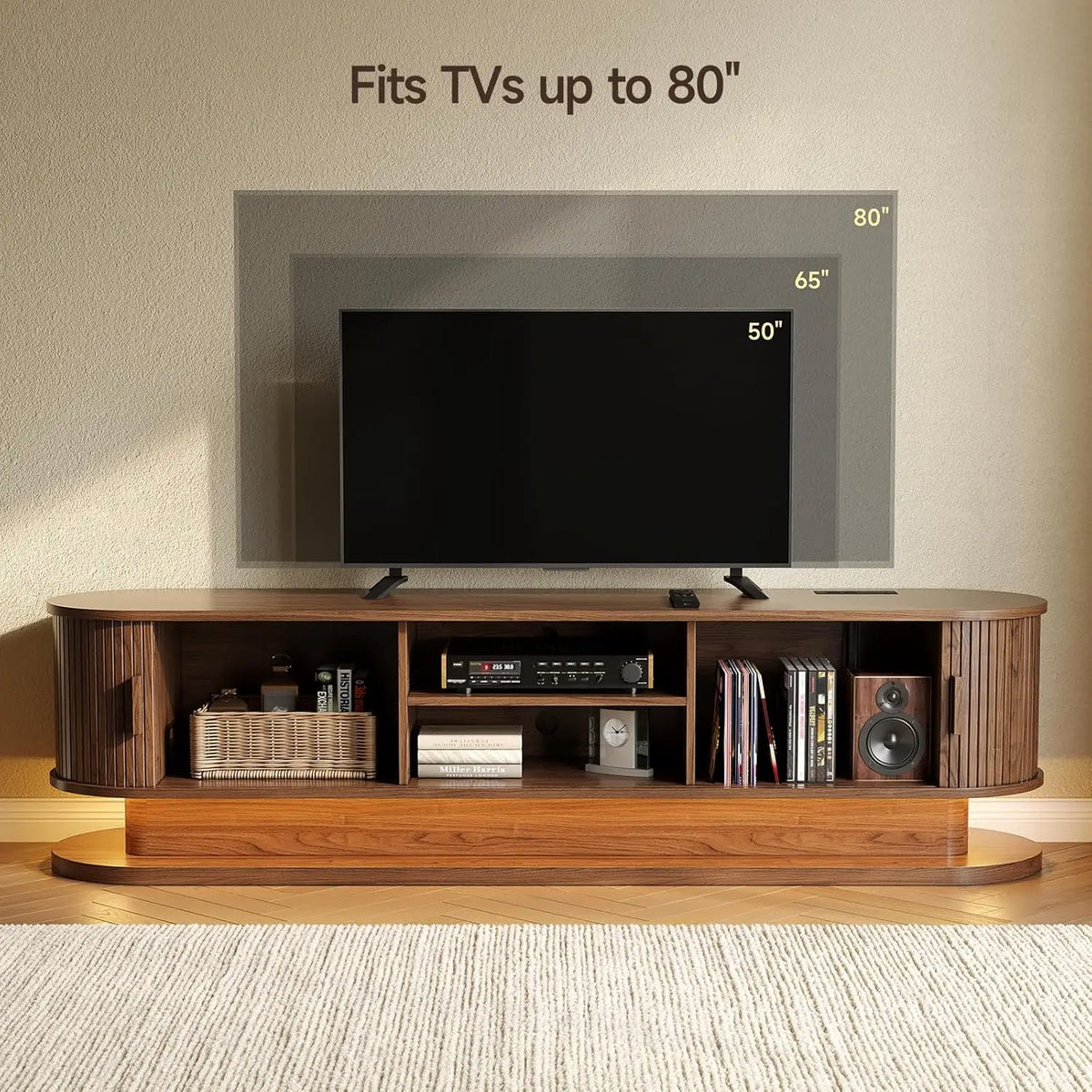 70" Modern TV Stand for TVs up to 80" with LED Light Strip & Power Outlet | Entertainment Center/Shelf, Durable Chipboard, Free Shipping