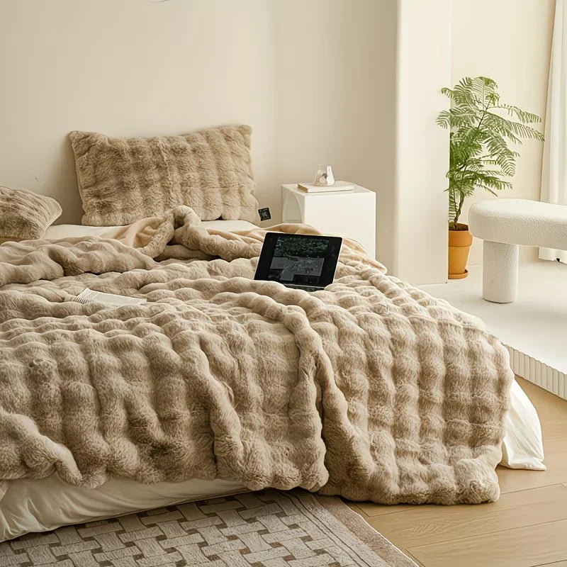 Soft Cozy Faux Fur Rabbit Blanket, Warm Thick for Bed Sofa Office, Elegant Home Decor, Perfect Gift, Durable and Versatile