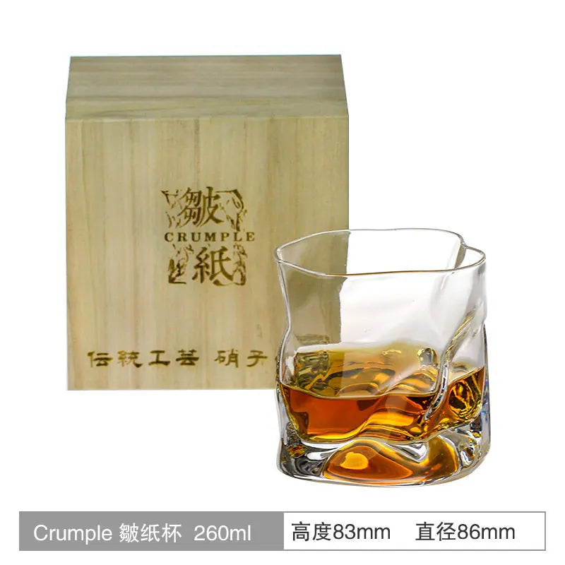 Chamvin Japanese Edo Designer Crumple Paper Irregular Shape Crystal Wine Spirit XO Brandy Cup Whisky glass